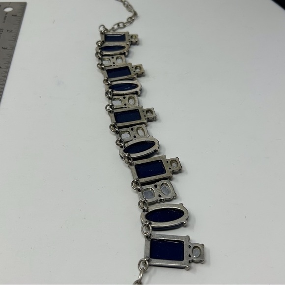 Chico's Blue Marbled Faux Stone Statement Necklace with Silver Tone Chain - Picture 5 of 7